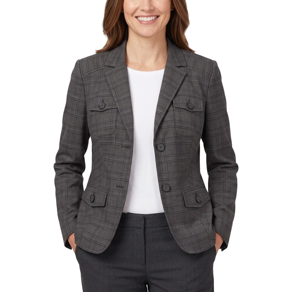 Style & Co Petite Grey Plaid Stretch Blazer Jacket Size 14P Professional Office